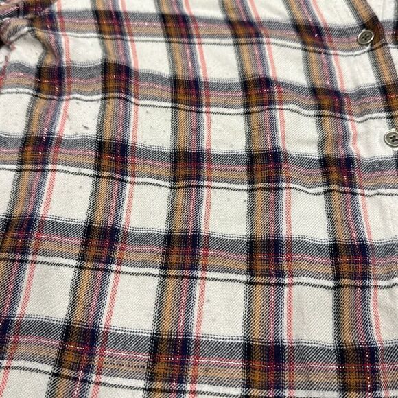 Cloth and stone metallic plaid button down blouse large - Picture 6 of 8
